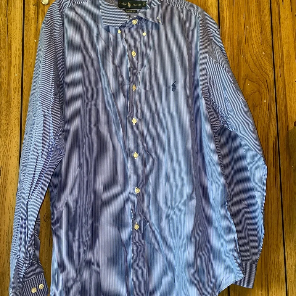 Polo by Ralph Lauren Blue White Pinstripe Cotton Button-Down Shirt